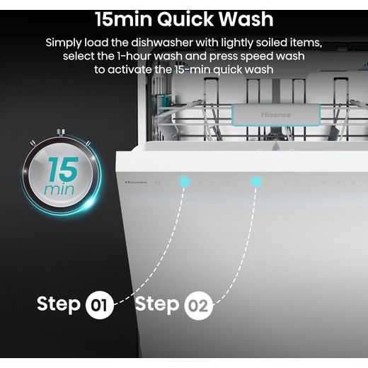 Hisense Standard Dishwasher - White - Annotation - 15min quick wash shot