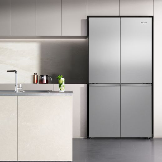 Hisense American Fridge Freezer - Stainless Steel - Fridge freezer in kitchen  shot 