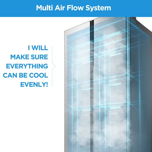 Midea Frost Free Fridge Freezer - Stainless Steel - Annotation - Multi air flow
