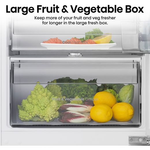 Hisense Integrated 60/40 Total No Frost Fridge Freezer with Fixed Door Fixing Kit - White  - Annotation - large fruit and veg box