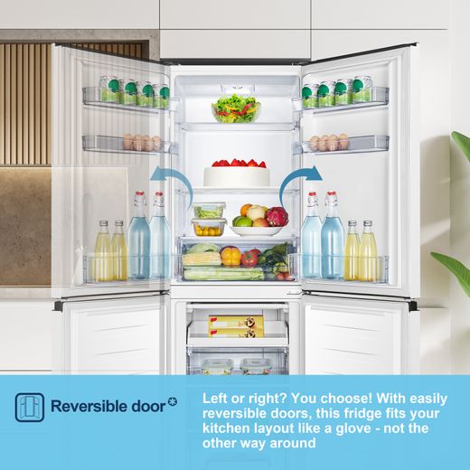 Fridgemaster MC55240E 174cm 50/50 Fridge Freezer - White - Annotation - Reversible door