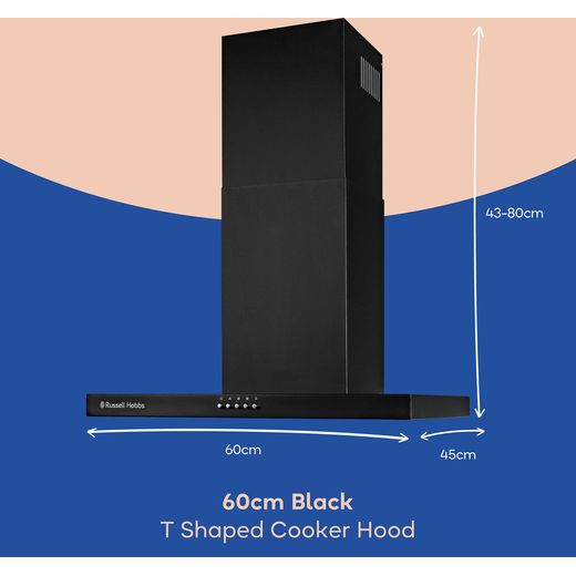 Russell Hobbs RHTCH600B1B 60cm Chimney Cooker Hood - Black - Dimensions