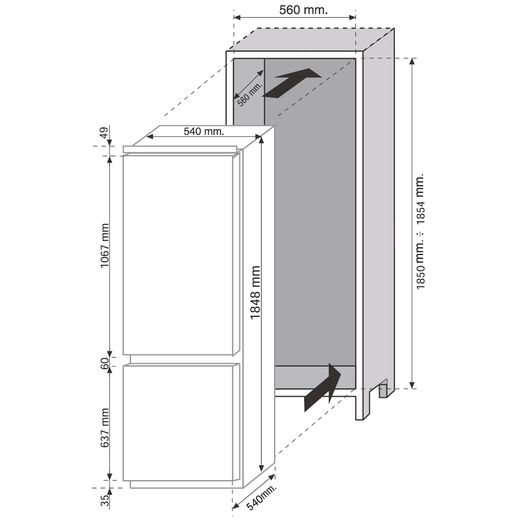 Candy Integrated Fridge Freezer with Sliding Kit - White - Dimensions