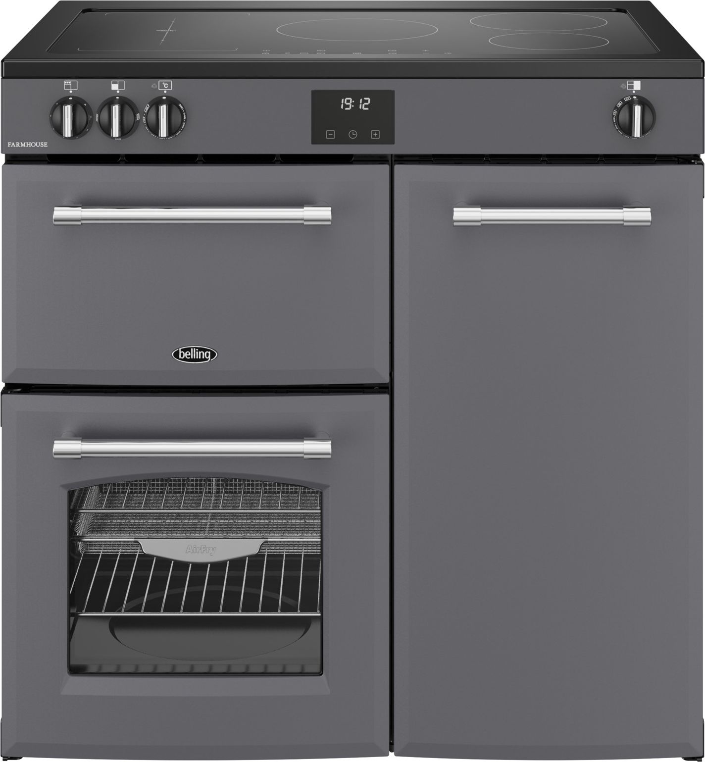 Image of Belling Farmhouse 90Ei 90cm wide Electric Range Cooker with Induction Hob - Anthracite - A/A Rated, Grey