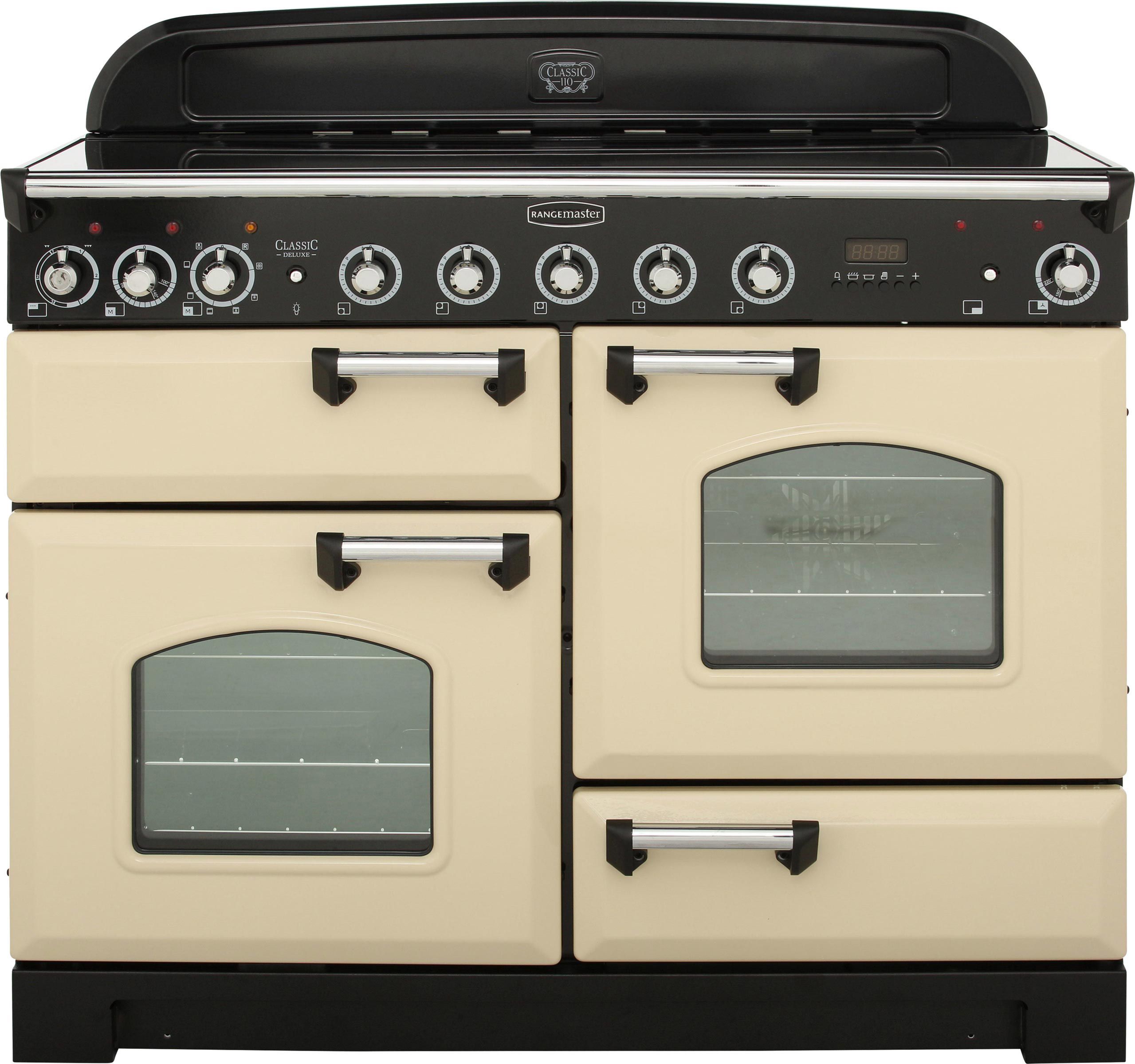 Rangemaster Classic Deluxe CDL110EICR/C 110cm Electric Range Cooker with Induction Hob - Cream / Chrome - A/A Rated, Cream