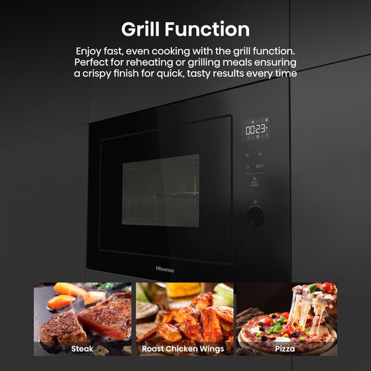 Hisense BIM325G52BGUK 25 Litre 39cm High, Built In Small - Black - Annotation - Grill function