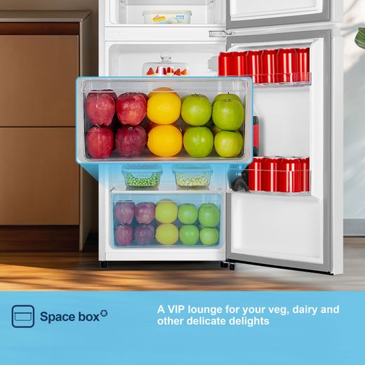 Fridgemaster MTM48120E 117cm 80/20 Small Fridge Freezer - White - Annotation - Space box shot