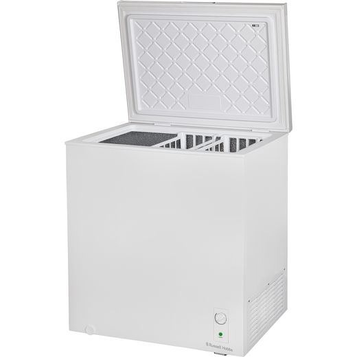 Russell Hobbs RH198CF0E1W 198L Chest Freezer - White - Left perspective with lid open shot