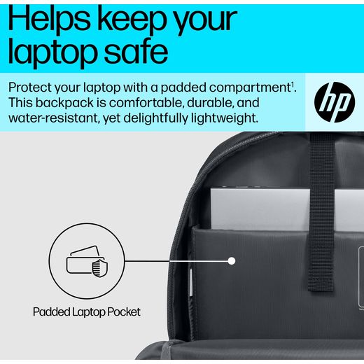 HP Laptop Backpack for 15.6" Laptop - Black / Grey - Annotation - Keep laptop safe shot