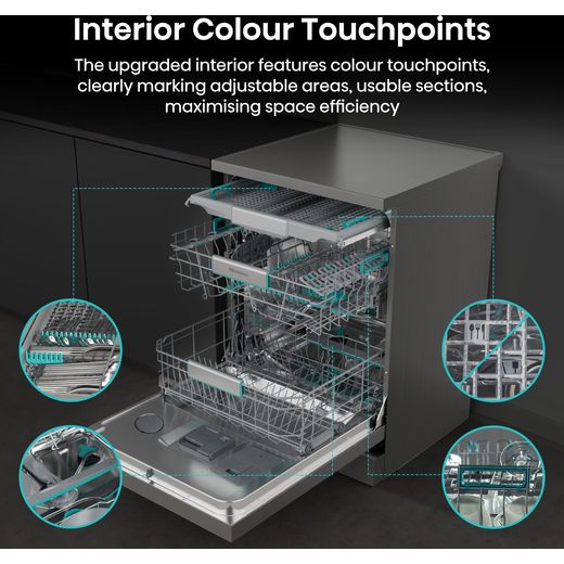 Hisense Auto Dose Standard Dishwasher - Stainless Steel - Annotation - Interior colour touchpoints