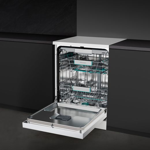 Hisense Standard Dishwasher - White - Dishwasher with door open in kitchen shot