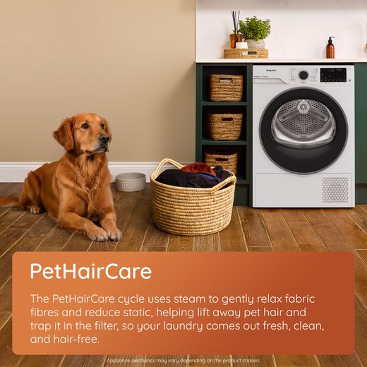 Hotpoint C HSD 84M WW UK 8Kg Heat Pump Tumble Dryer - White - annotation - pethair care shot