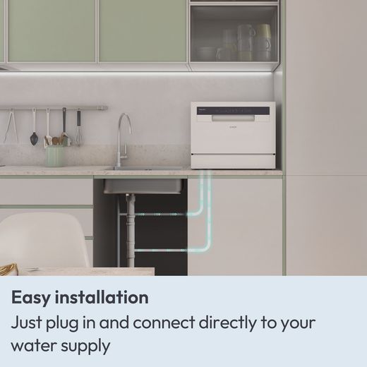 Candy RapidÓ Table Top Dishwasher - White - Annotation - easy install shot