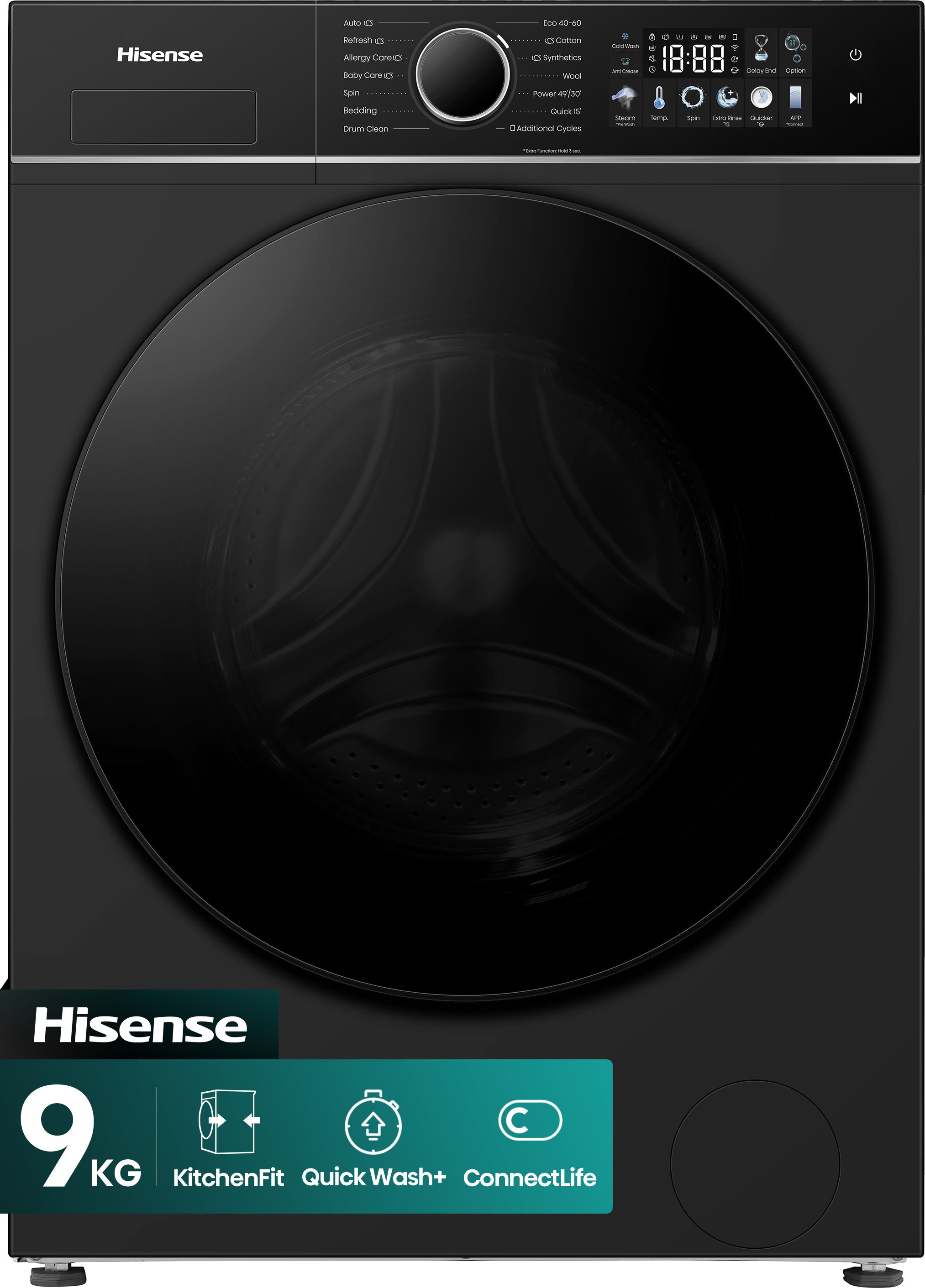 Hisense - WF3I9043BBFS2 - Washing Machine - 9kg - 1400 rpm - Black