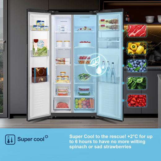 Fridgemaster American Fridge Freezer - Black - Annotation - Super cool