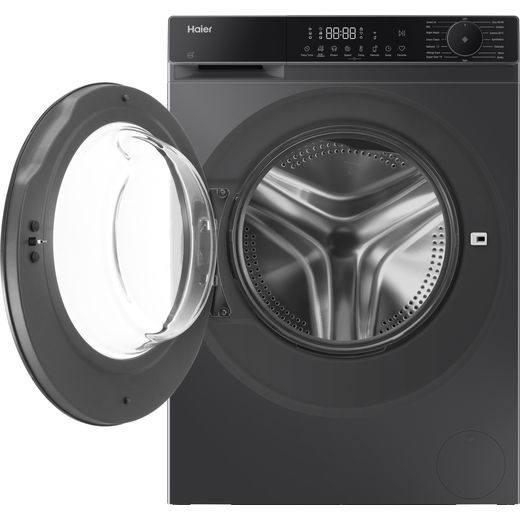 Haier X5 Plus HW120BP14357AGUK 12kg Washing Machine with 1400 rpm - Graphite - front with door open shot