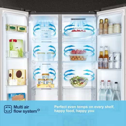Fridgemaster American Fridge Freezer - Black - Annotation - Multi air flow system