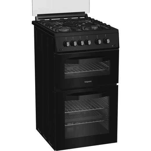 Hotpoint HDG5GCB 50cm wide Double Oven Gas Cooker - Black - Right perspective