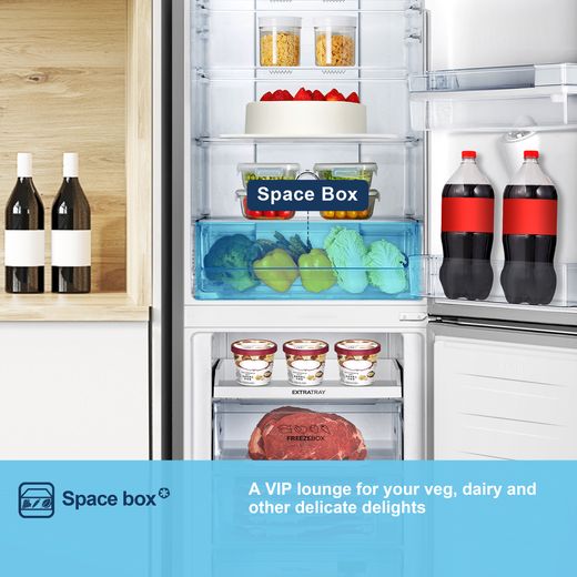 Fridgemaster MC55251DES 182cm 50/50 No Frost Fridge Freezer - Silver - Annotation - Space box shot 