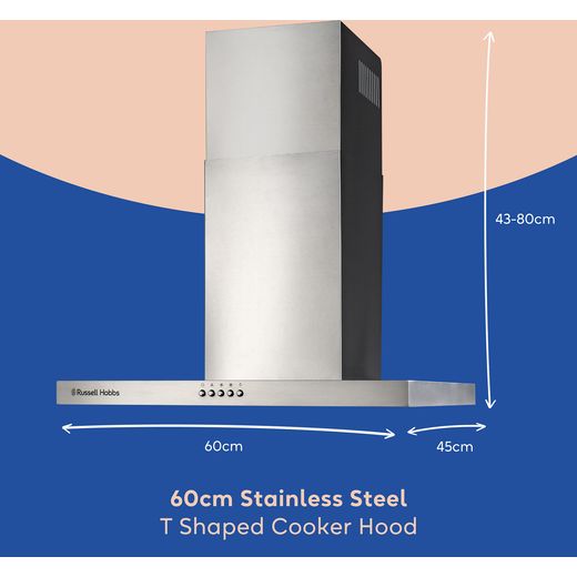 Russell Hobbs RHTCH600B1SS 60cm Chimney Cooker Hood - Stainless Steel - Dimensions