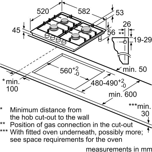 NEFF PGP6B5K90 Gas Hob Stainless Steel - Annotation - Dimension shot