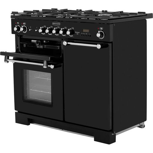 Rangemaster Kitchener 100cm Dual Fuel Range Cooker - Black / Chrome