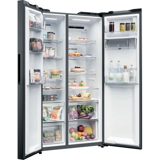 Hoover H-FRIDGE 500 MAXI American Fridge Freezer - Black - Right perpsective with door open shot