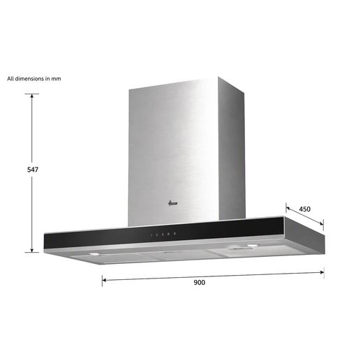 Hoover HTS9CBH3X 90cm Chimney Cooker Hood for Ducted/Recirculating Ventilation - Stainless Steel / Black Glass - Dimensions
