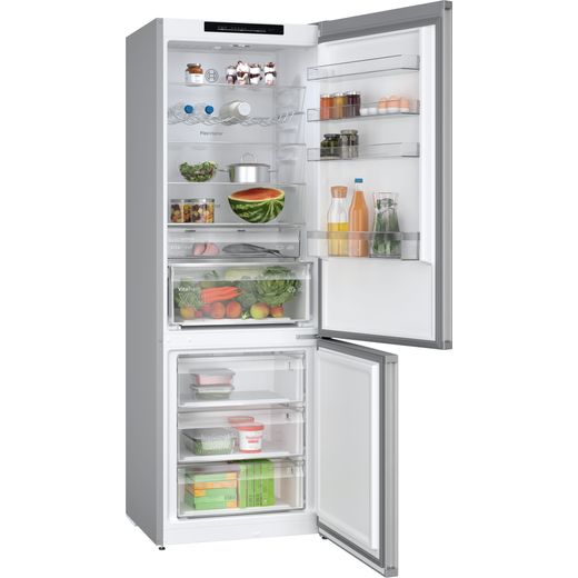 Bosch Series 4 70/30 Frost Free Fridge Freezer - Stainless Steel Effect  - Right perspective with door open shot