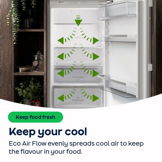 NEFF N30 Fixed Door Integrated 60/40 Fridge Freezer with Fixed Door Fixing Kit - White - AO Annotation - Eco-Air-Flow