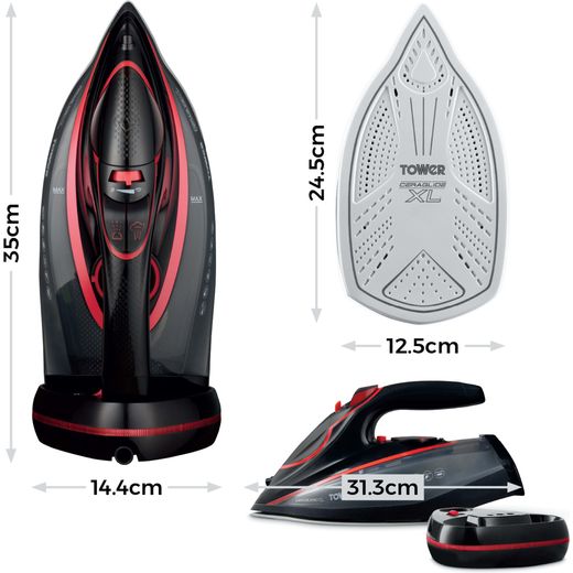 Tower CeraGlide XL Cordless T22035RED 3100 Watt Iron -Black / Red - Dimensions