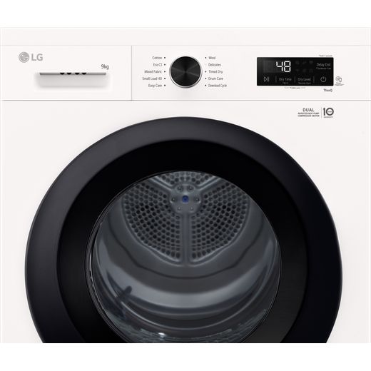 LG X10 Series Direct Drive™ RHX1009NWK Wifi Connected 9Kg Heat Pump Tumble Dryer - White - Control panel shot 