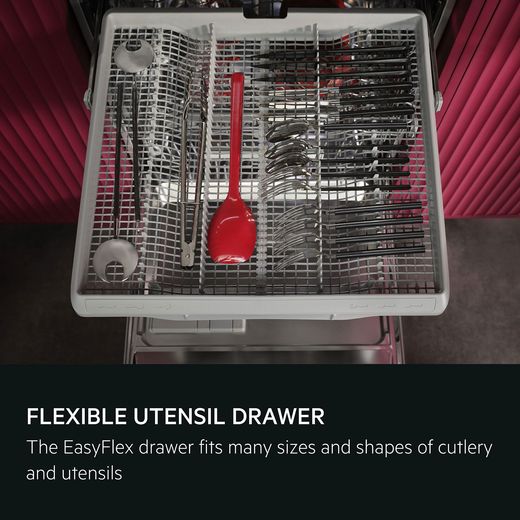 AEG 5000 Series Integrated Standard Dishwasher - White - Annotation - flexible drawer shot