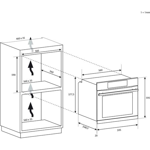 Hoover H-OVEN 300 Built In Electric Single Oven - Black - Annotation - Dimesons shot 