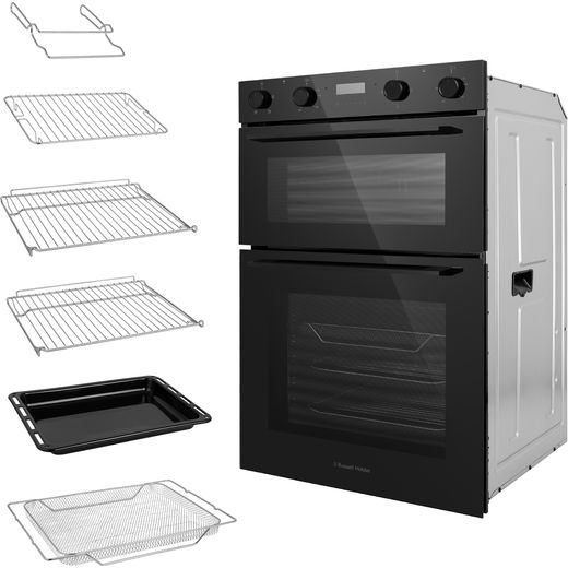 Russell Hobbs RH89DEO2004B Built In Electric Double Oven - Black - Left perspective with accessories