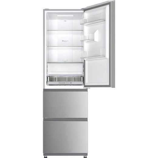 Haier HTR3518ENMXK Fridge Freezer Stainless Steel Effect - Front with door open shot