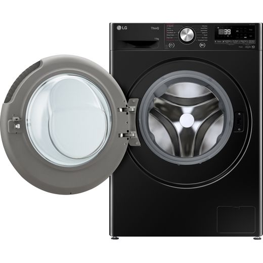 LG Series 4 Pro AI Direct Drive F4Y711NCTN1 11kg Washing Machine with 1400 rpm - Onyx Black - Door open