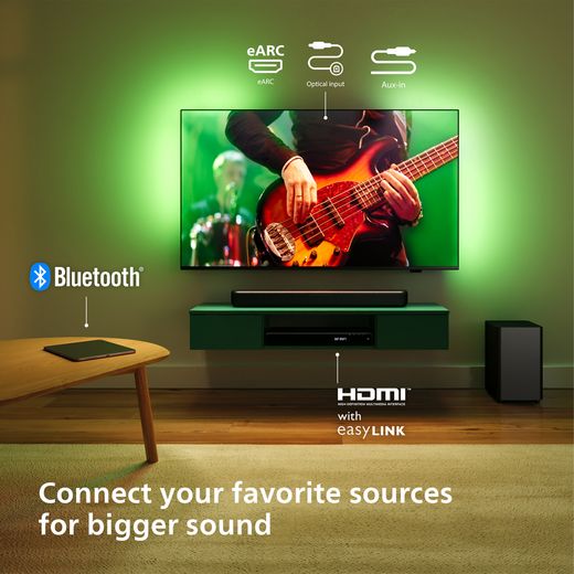 Philips TAB5309/10 Bluetooth 2.1 Soundbar - Grey - Annotation - Connect favourite sources