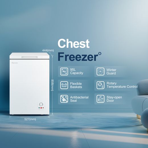 Fridgemaster MCF95E1 Chest Freezer - White - Annotation - Features