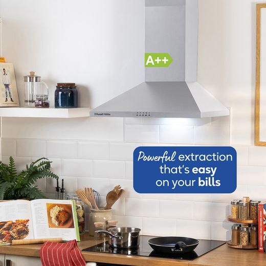 Russell Hobbs RH60SCH03A1SS 60cm Chimney Cooker Hood - annotation - A++ energy rating