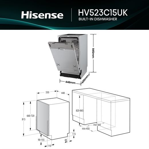 Hisense Fully Integrated Slimline Dishwasher - dimensions