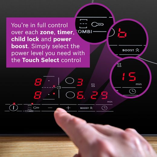 Bosch Series 4 PWP611BB5B 59cm Induction Hob - Black - annotation - control panel features shot