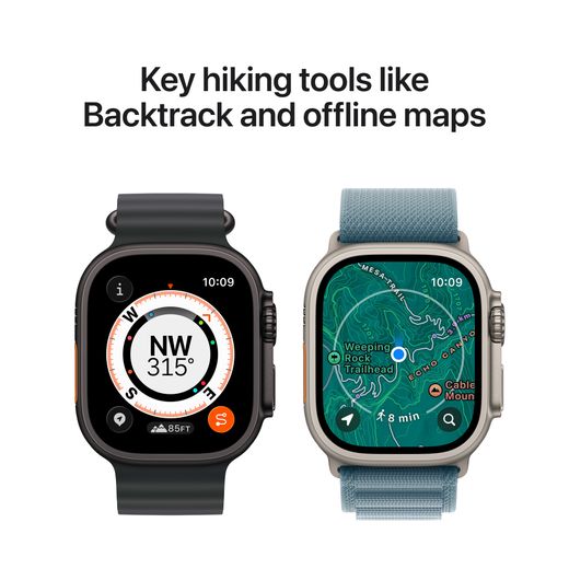 Apple Watch Ultra 3, 49mm, Black Titanium Case, GPS + Cellular [2025] - Black Ocean Band - Annotation - Key hiking tools
