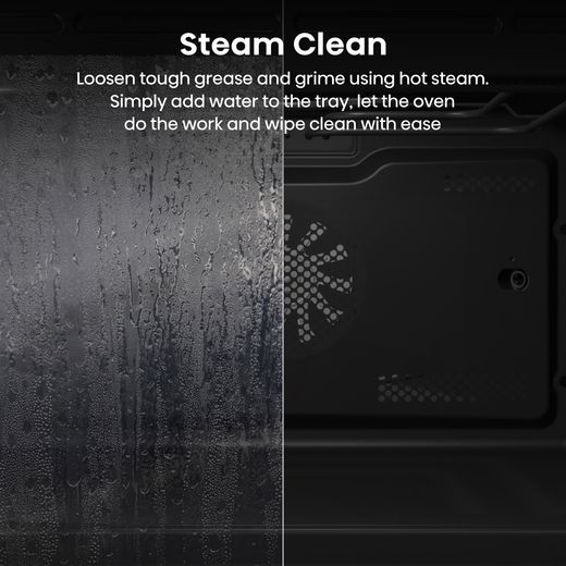 Hisense Hi8 BlackLine BIM4AH8UKWF Wifi Connected Built In Compact Electric Single Oven with Microwave Function - Jet Black - Annotation - Steam clean shot