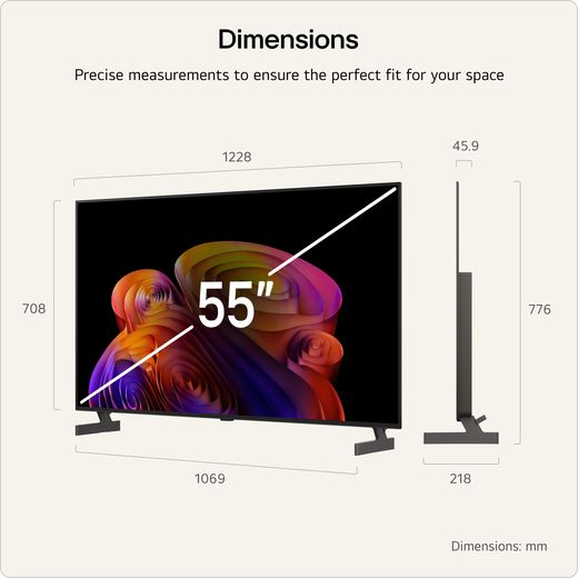 LG AI B6 55" 4K Ultra HD OLED Smart TV - Annotation - Dimension shot
