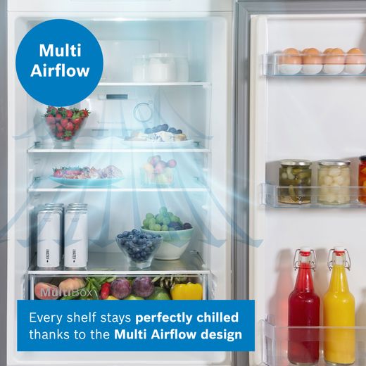 Bosch Series 2 50/50 Total No Frost Fridge Freezer - Stainless Steel Effect - Annotation - Multi airflow shot
