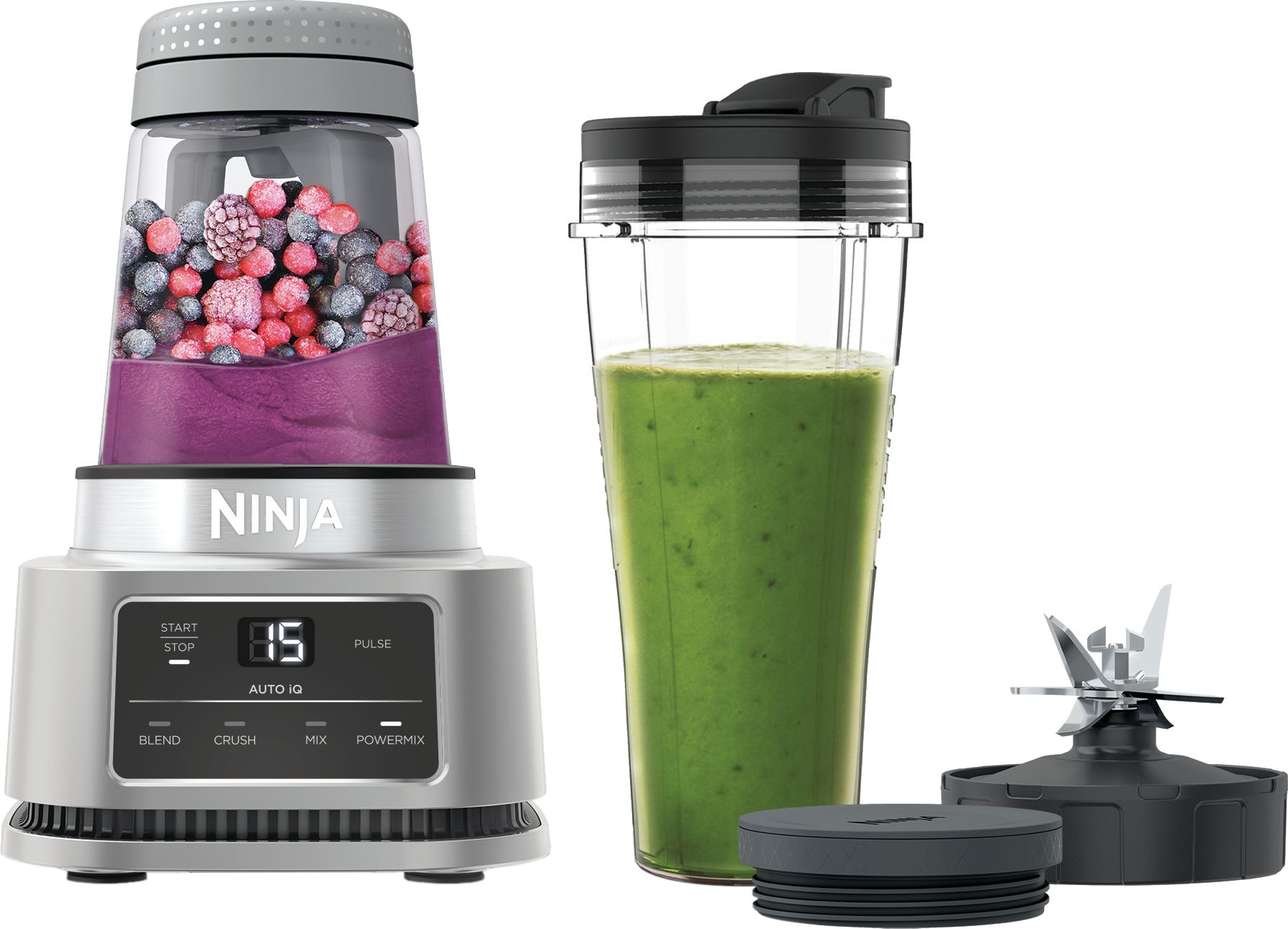 Image of Ninja Foodi Power Nutri 2-in-1 CB100UK 0.7 Litre Blender with 3 Accessories - Silver, Silver