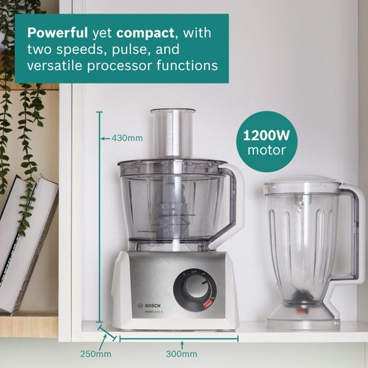 Bosch MultiTalent 8 3.9 Litre Food Processor - White / Stainless Steel - Dimensions