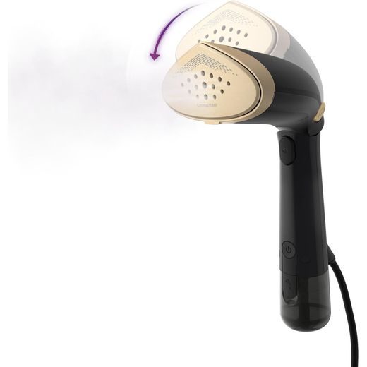 Philips 7000 series STH7060/86 Handheld Garment Steamer - Black / Gold - tilting head shot