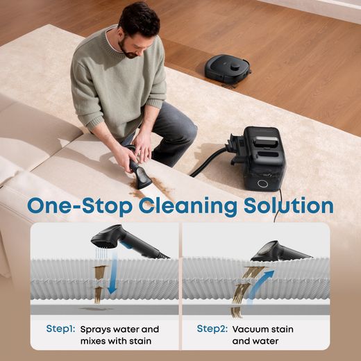 Eufy Omni E28 Robotic Vacuum Cleaner - Black - annotation - one stop shot